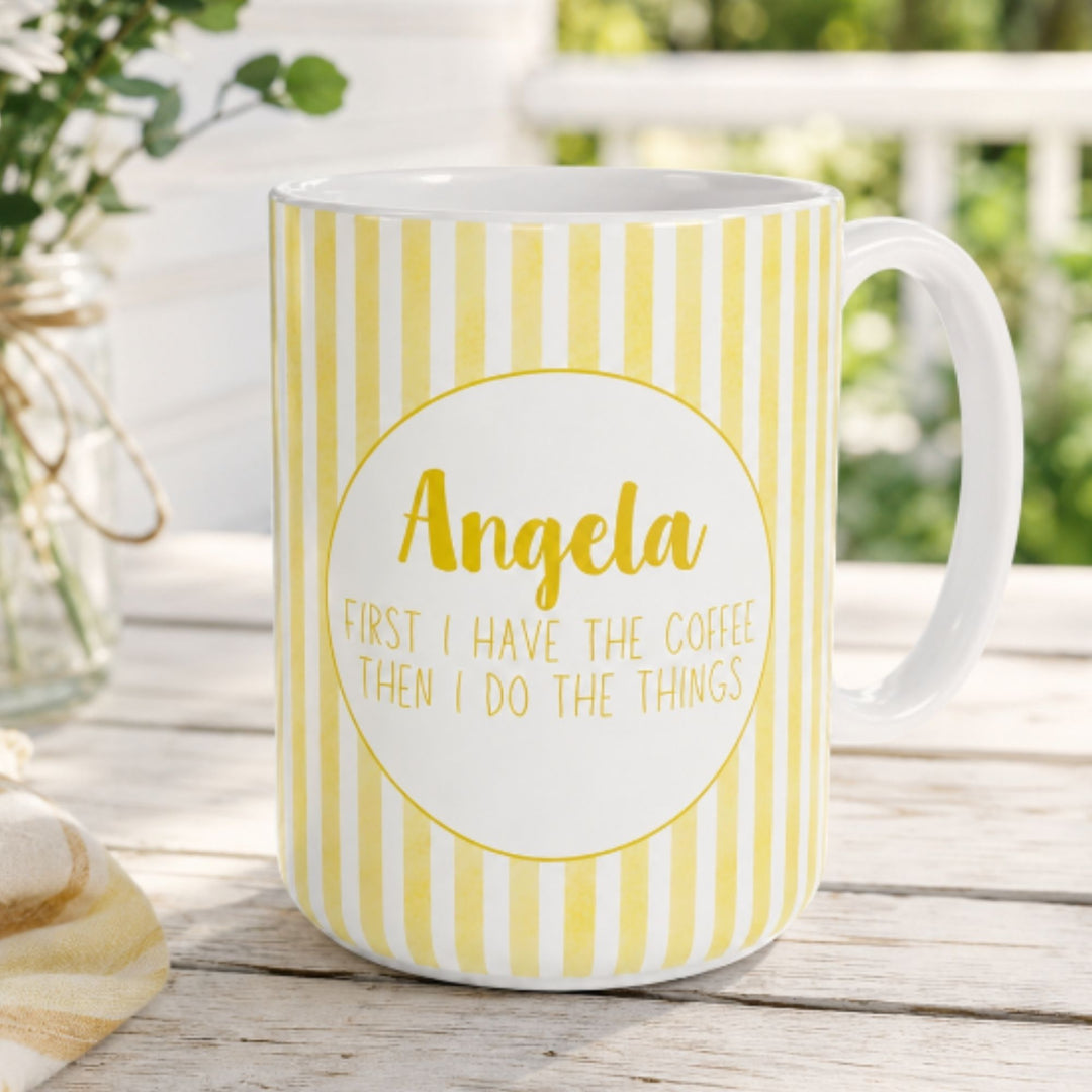 Personalised Message Mug - Yellow Striped Pattern