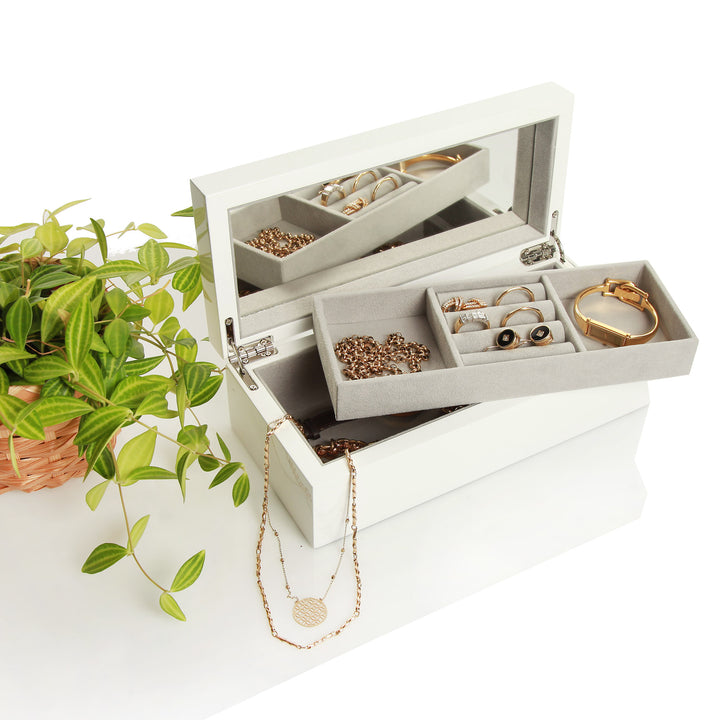 Personalised Modern Sleek Compact White Jewellery Box