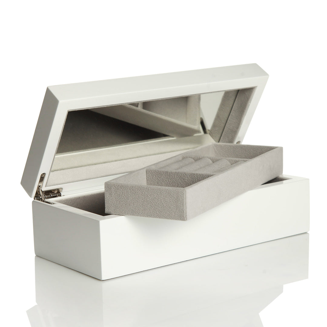 Personalised Modern Sleek Compact White Jewellery Box
