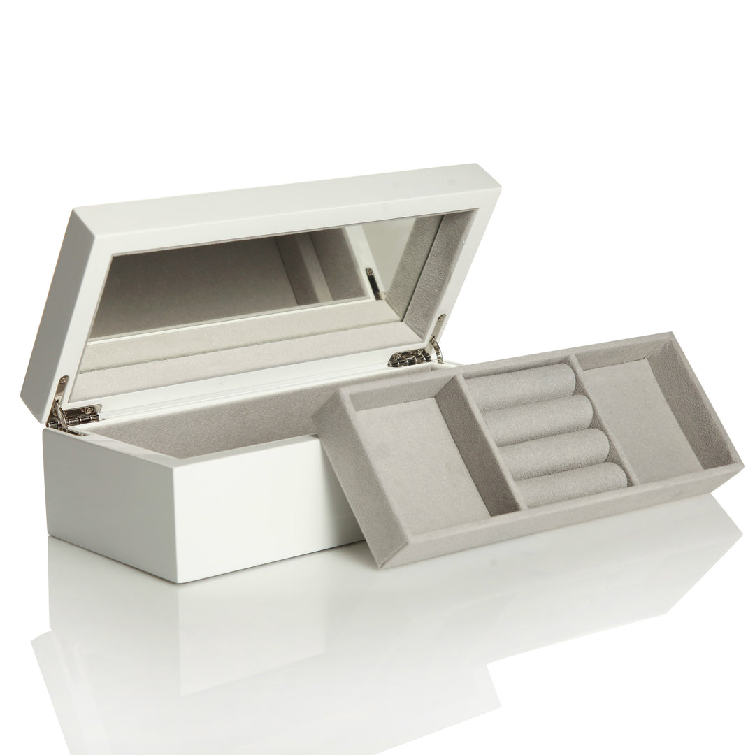 Personalised Modern Sleek Compact White Jewellery Box