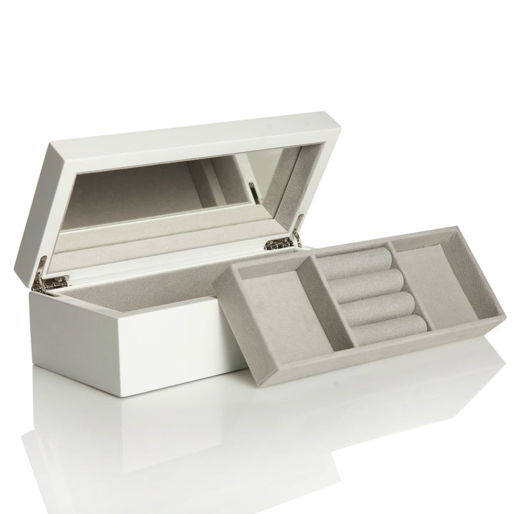 Personalised Modern Sleek Compact White Jewellery Box