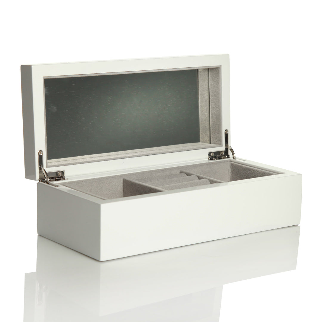 Personalised Modern Sleek Compact White Jewellery Box