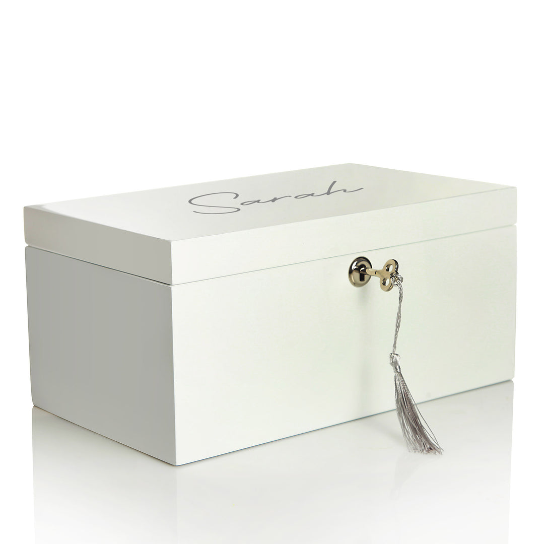 Personalised Modern Sleek White Jewellery Box - On Lid