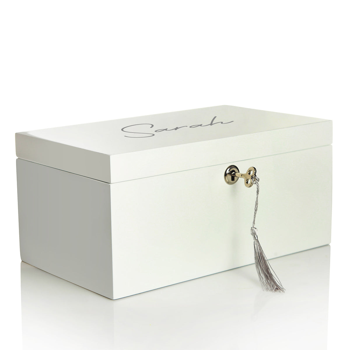 Personalised Modern Sleek White Jewellery Box - On Lid