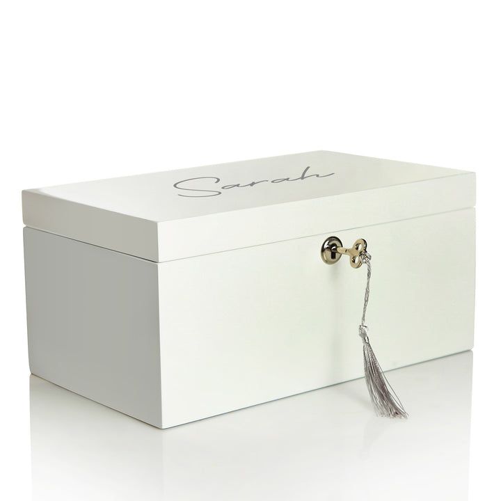 Personalised Modern Sleek White Jewellery Box - On Lid