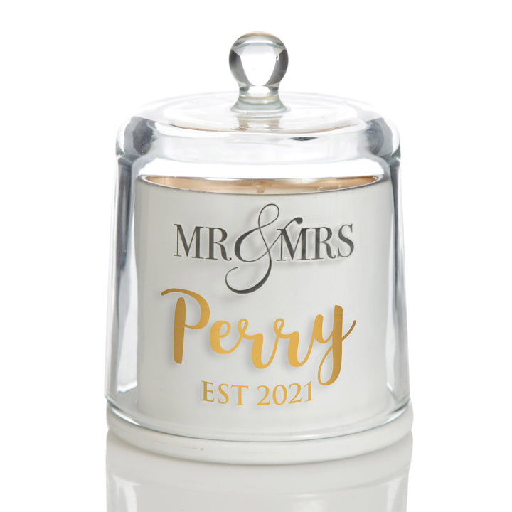 Personalised Mr &amp; Mrs White Soy Candle with Glass Cloche