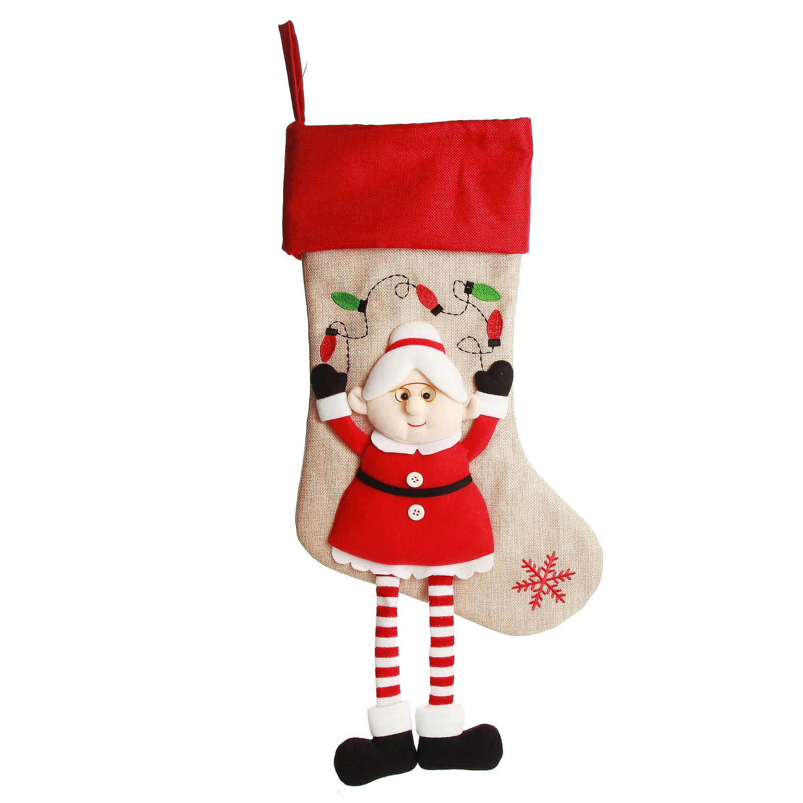 Personalised Mrs Claus Christmas Stocking with Dangly Legs