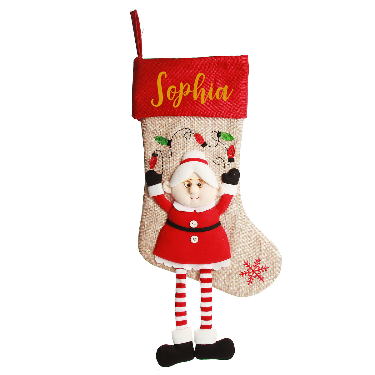Personalised Mrs Claus Christmas Stocking with Dangly Legs