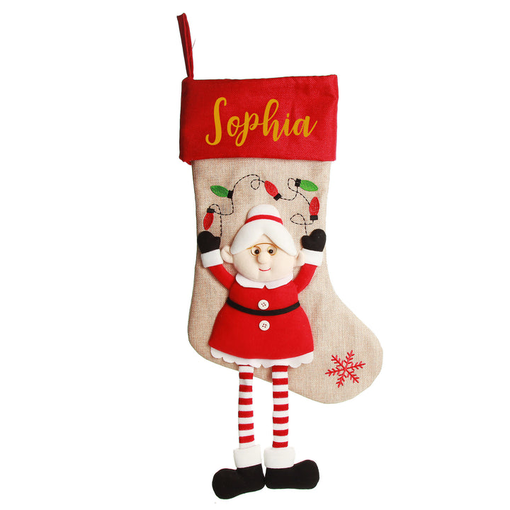 Personalised Mrs Claus Christmas Stocking with Dangly Legs