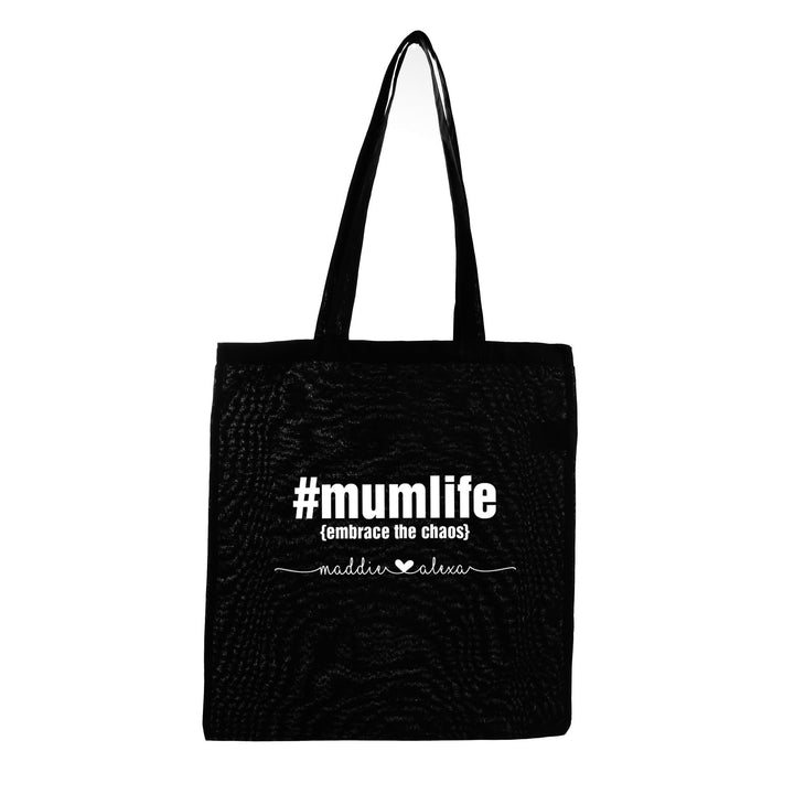 Personalised Mum Life Calico Tote Bag - Black