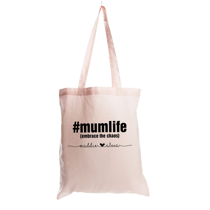 Personalised Mum Life Calico Tote Bag - Pink