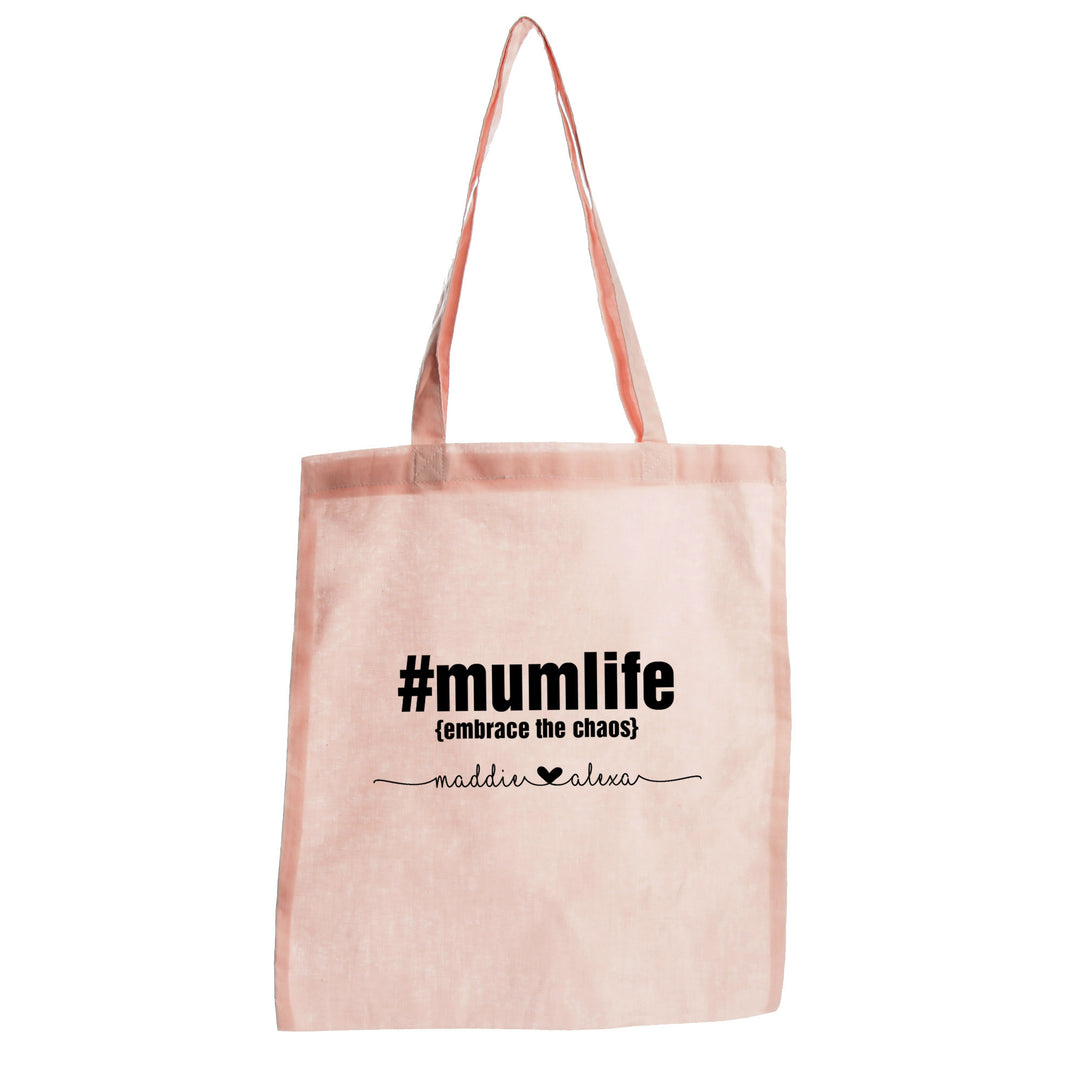 Personalised Mum Life Calico Tote Bag - Pink