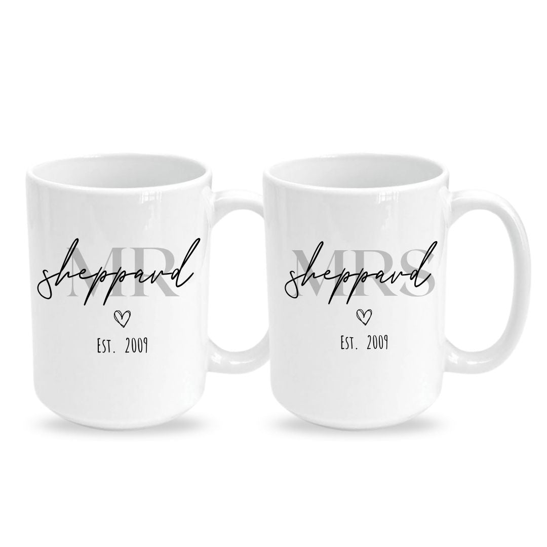 Matching Couple Mugs - Personalised Name and Date - Set of 2 - Gift Boxed