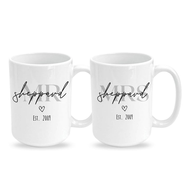 Matching Couple Mugs - Personalised Name and Date - Set of 2 - Gift Boxed