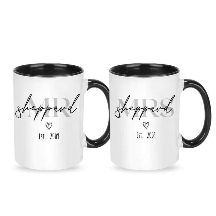 Matching Couple Mugs - Personalised Name and Date - Set of 2 - Gift Boxed