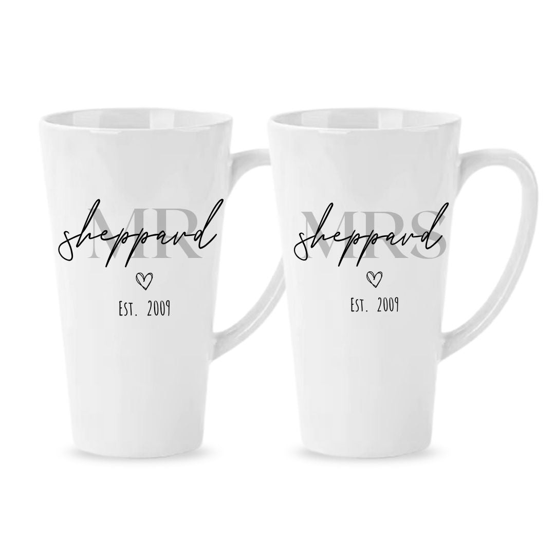 Matching Couple Mugs - Personalised Name and Date - Set of 2 - Gift Boxed