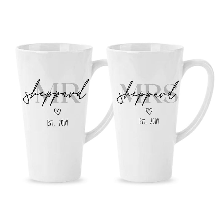 Matching Couple Mugs - Personalised Name and Date - Set of 2 - Gift Boxed