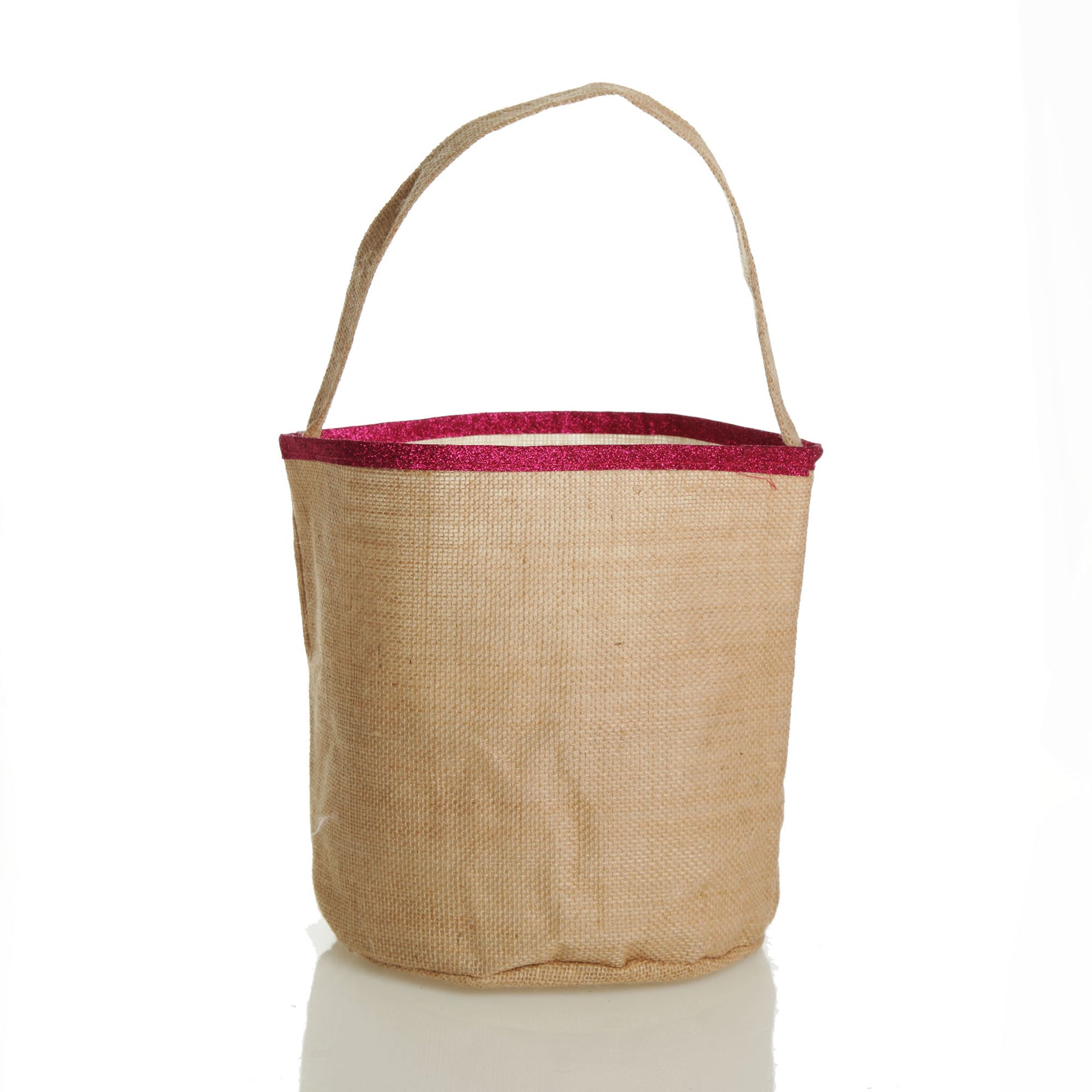 Personalised Natural Burlap Easter Bag with Hot Pink Glitter Trim and Bunny