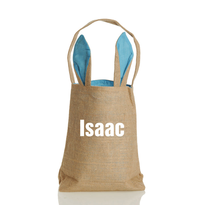 Personalised Natural Burlap Tote Bag with Blue Bunny Ears - Style6 in White