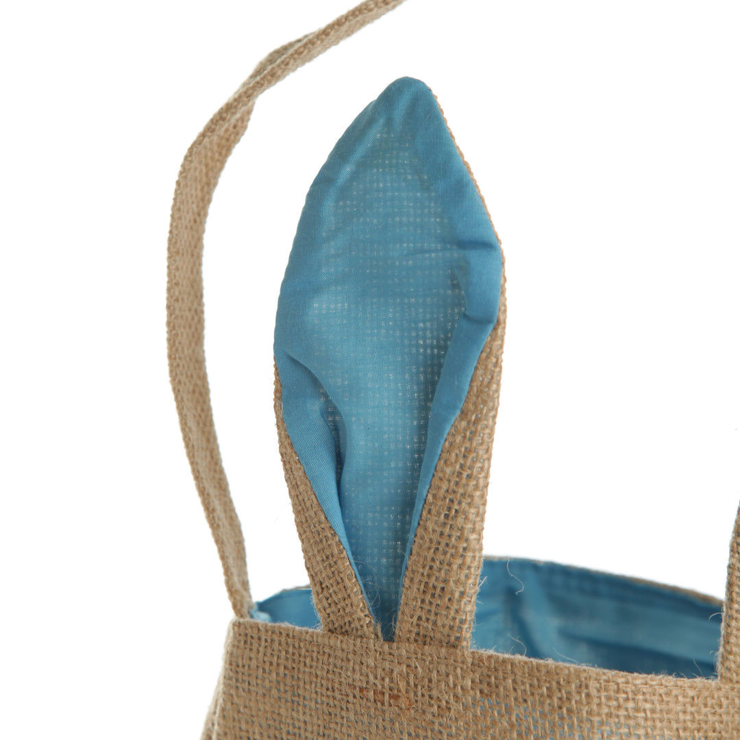 Personalised Natural Burlap Tote Bag with Blue Bunny Ears