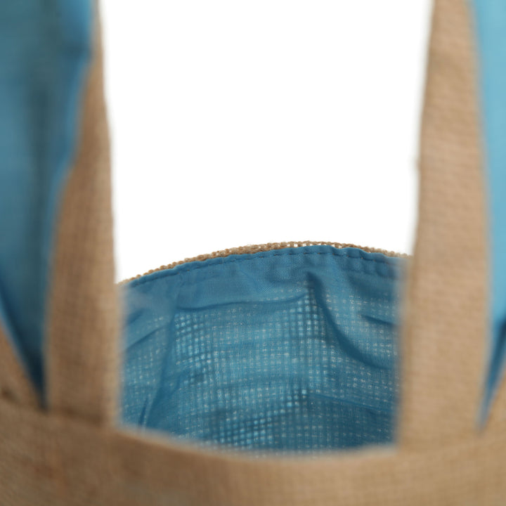 Personalised Natural Burlap Tote Bag with Blue Bunny Ears