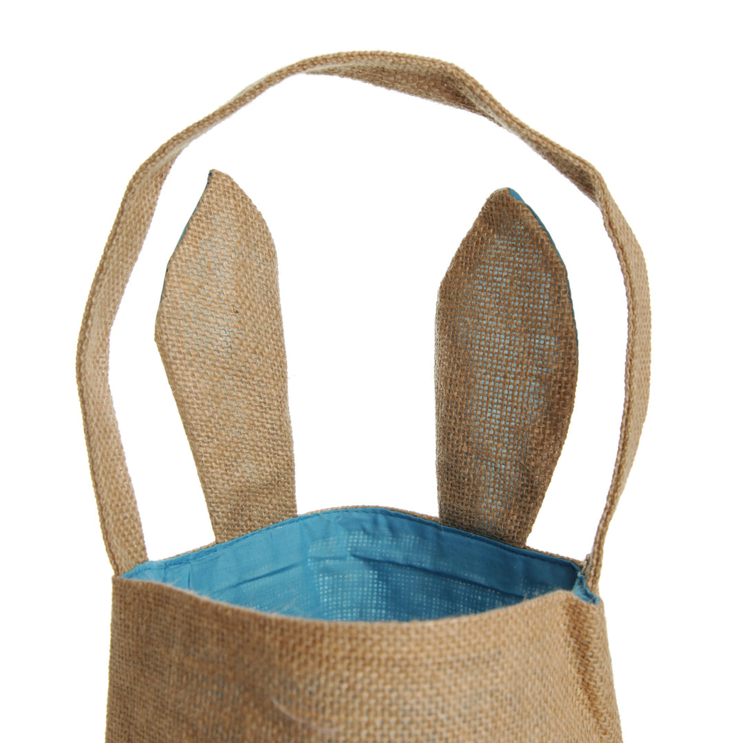 Personalised Natural Burlap Tote Bag with Blue Bunny Ears
