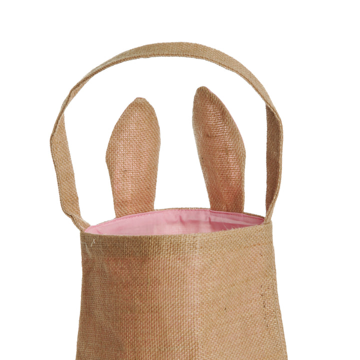 Personalised Natural Burlap Tote Bag with Pink Bunny Ears