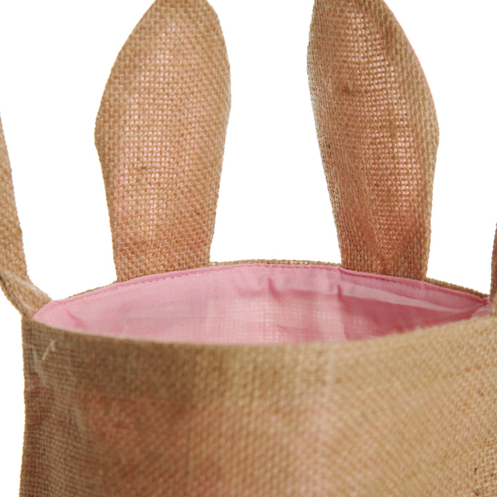 Personalised Natural Burlap Tote Bag with Pink Bunny Ears