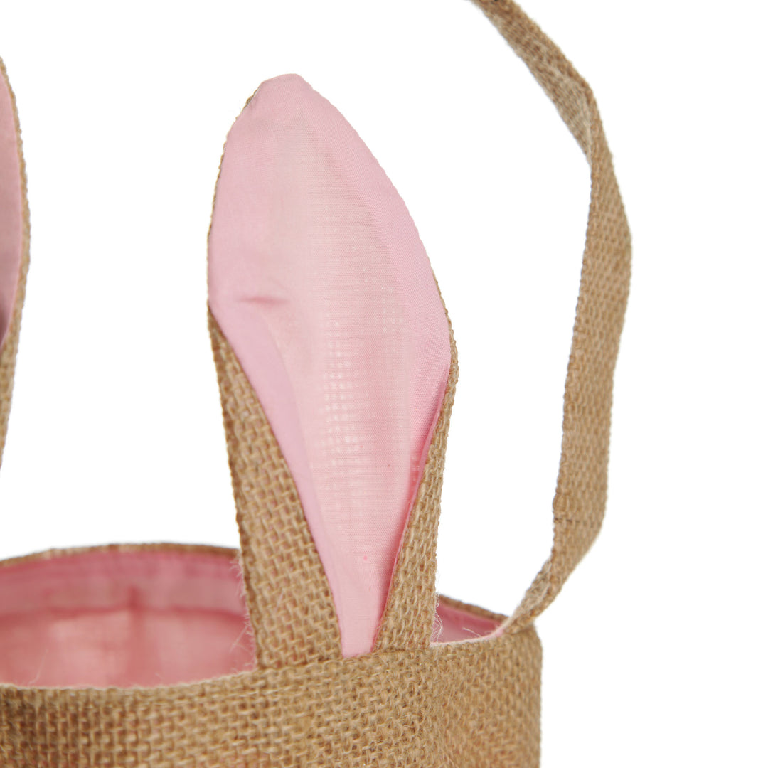 Personalised Natural Burlap Tote Bag with Pink Bunny Ears
