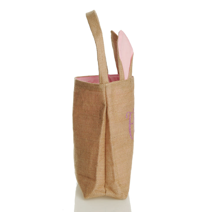 Personalised Natural Burlap Tote Bag with Pink Bunny Ears