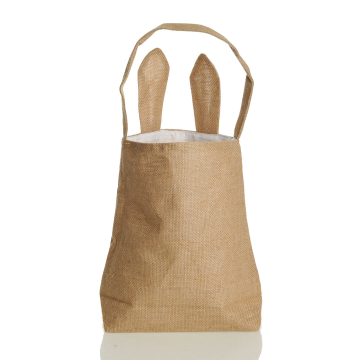 Personalised Natural Burlap Tote Bag with White Bunny Ears Back