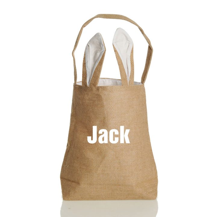 Personalised Natural Burlap Tote Bag with White Bunny Ears - Style 6 in White