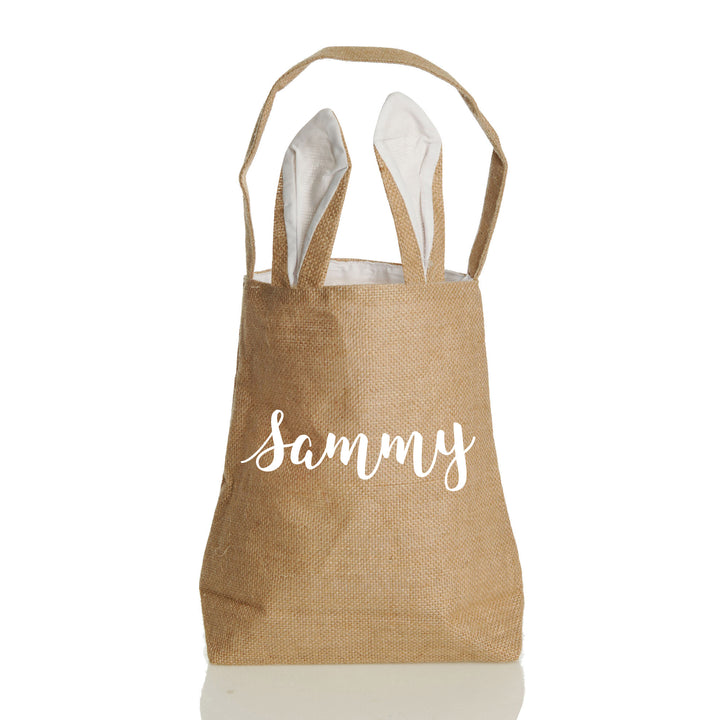 Personalised Natural Burlap Tote Bag with White Bunny Ears - Style 2 in White