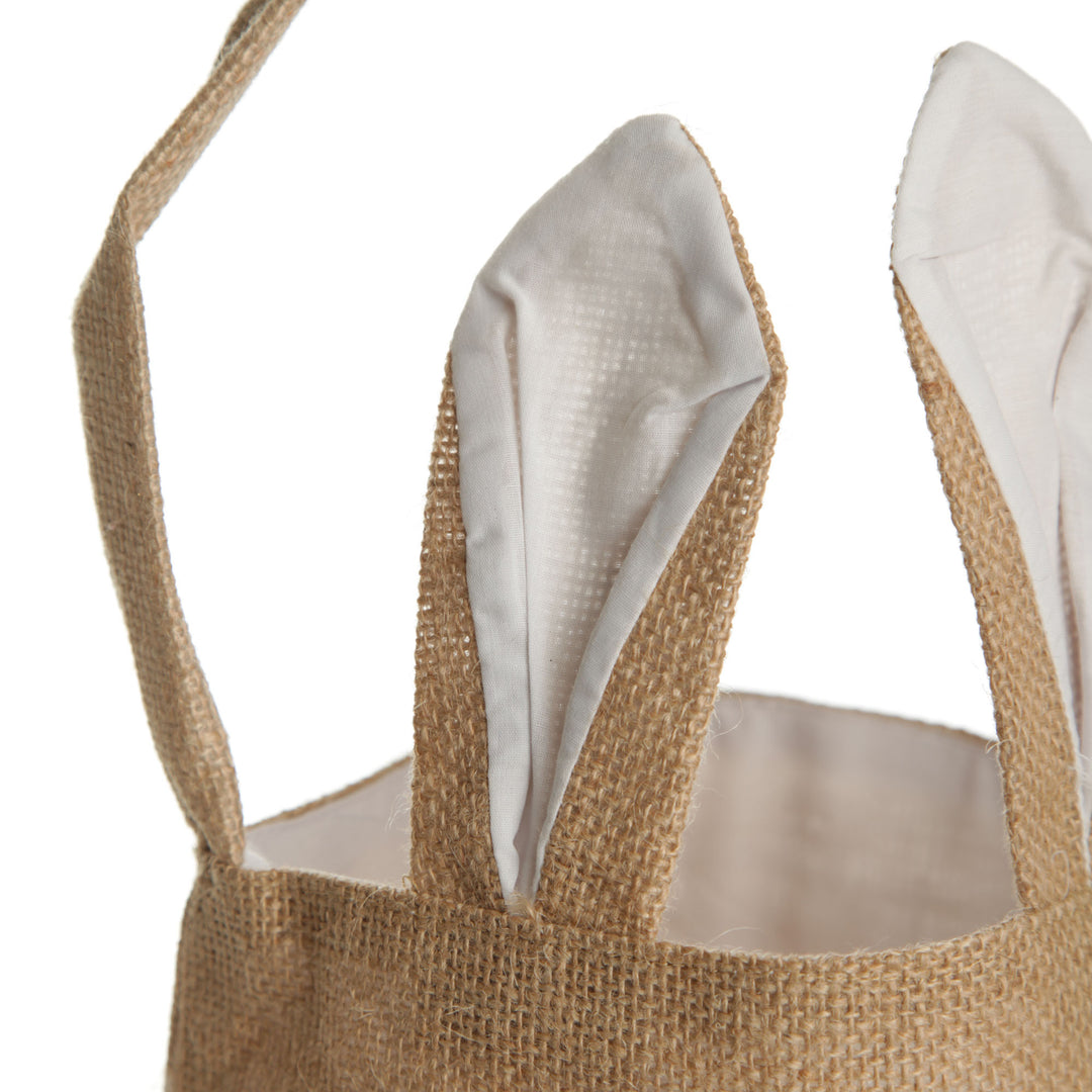 Personalised Natural Burlap Tote Bag with White Bunny Ears