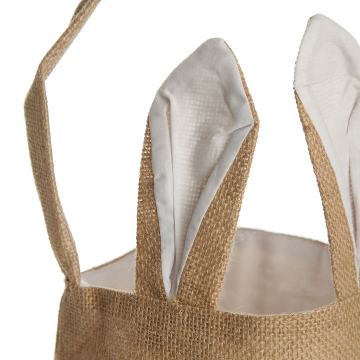 Personalised Natural Burlap Tote Bag with White Bunny Ears