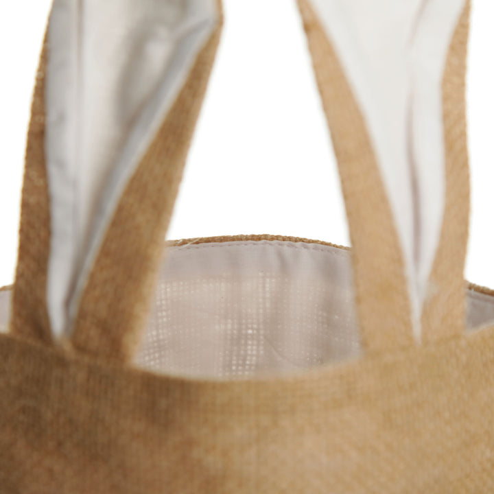 Personalised Natural Burlap Tote Bag with White Bunny Ears