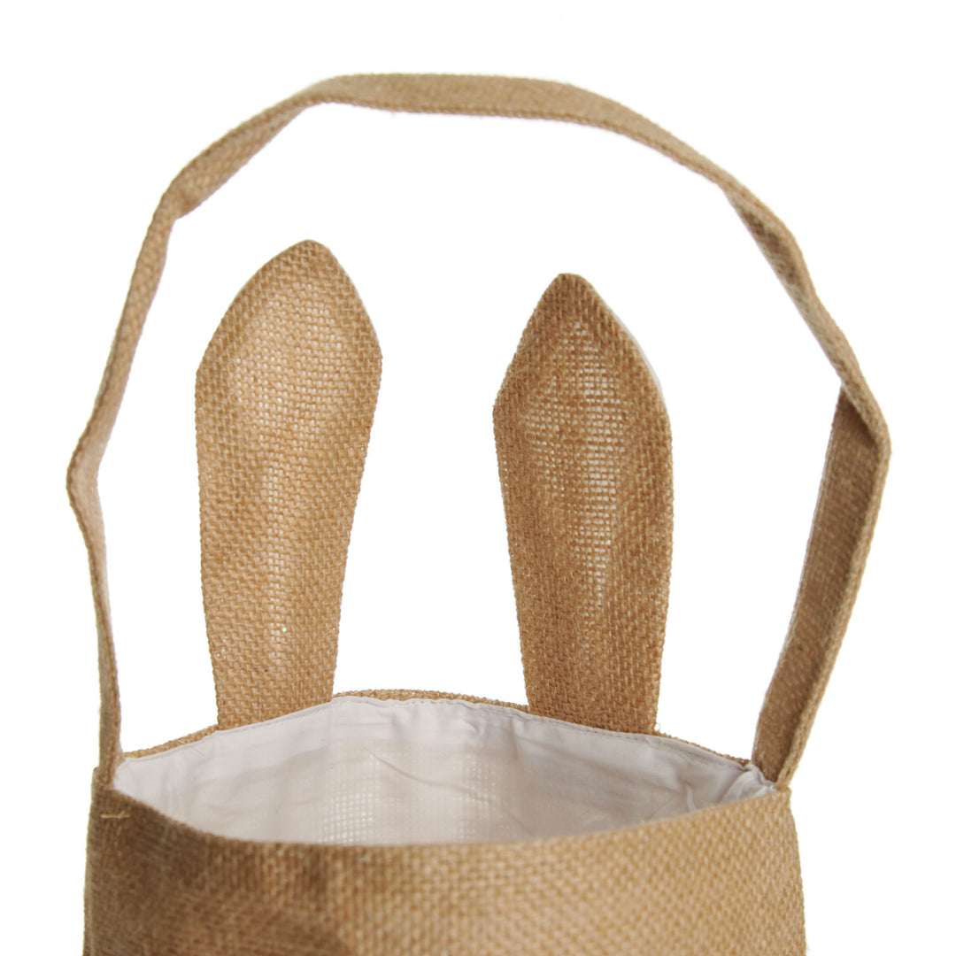 Personalised Natural Burlap Tote Bag with White Bunny Ears