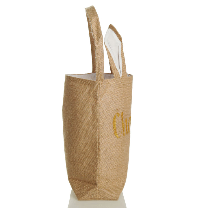 Personalised Natural Burlap Tote Bag with White Bunny Ears Side