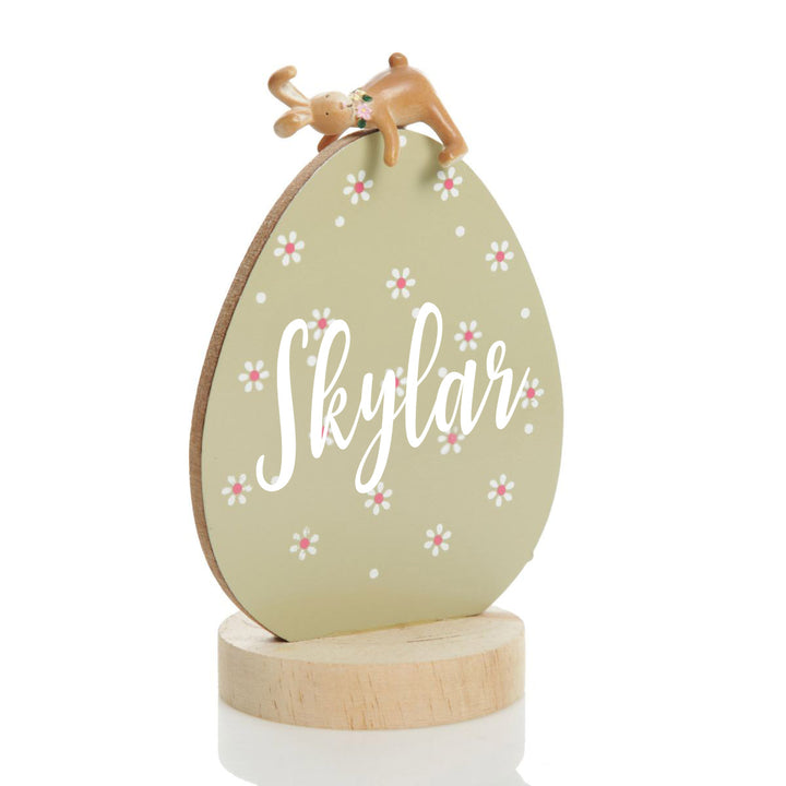 Olive Easter Egg Ornament with Bunny Figurine