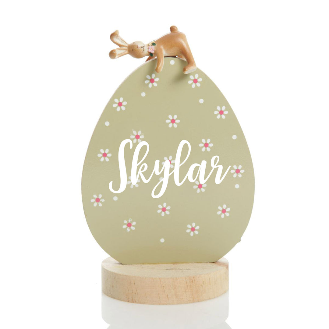 Olive Easter Egg Ornament with Bunny Figurine
