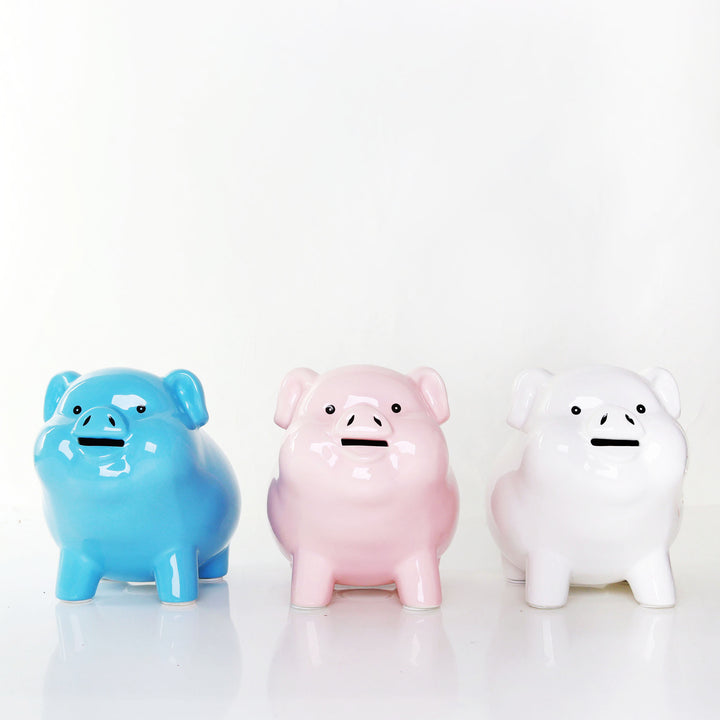 Personalised White Sitting Piggy Bank