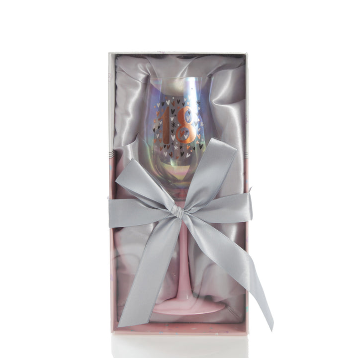 Personalised Pastel Iridescent 18th Birthday Wine Glass in gift box
