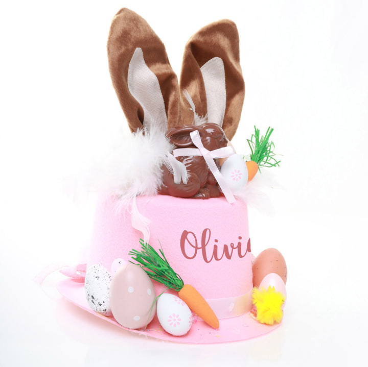 Personalised Pink Chocolate Bunny Ears Top Hat