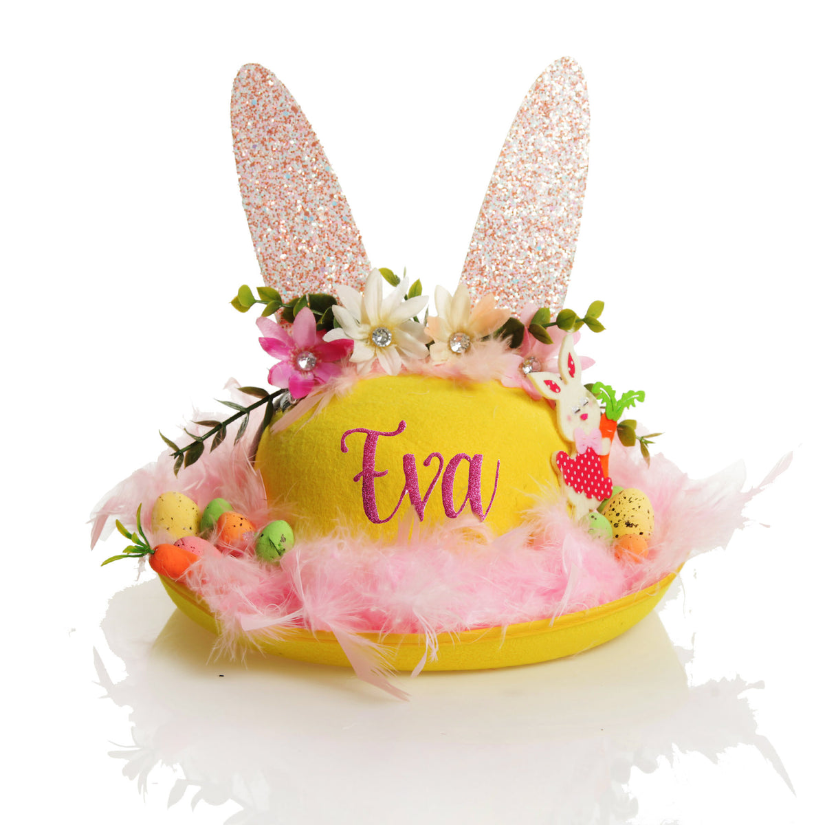 Personalised Pink Feather Sparkle Easter Hat