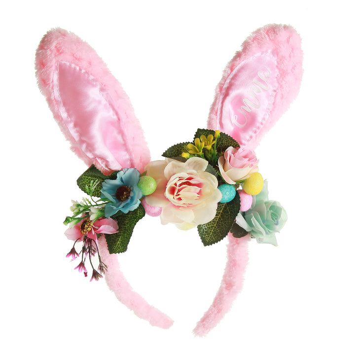 Personalised Easter Hunt Pink Floral Bunny Ears Easter Headband and Bucket Pack