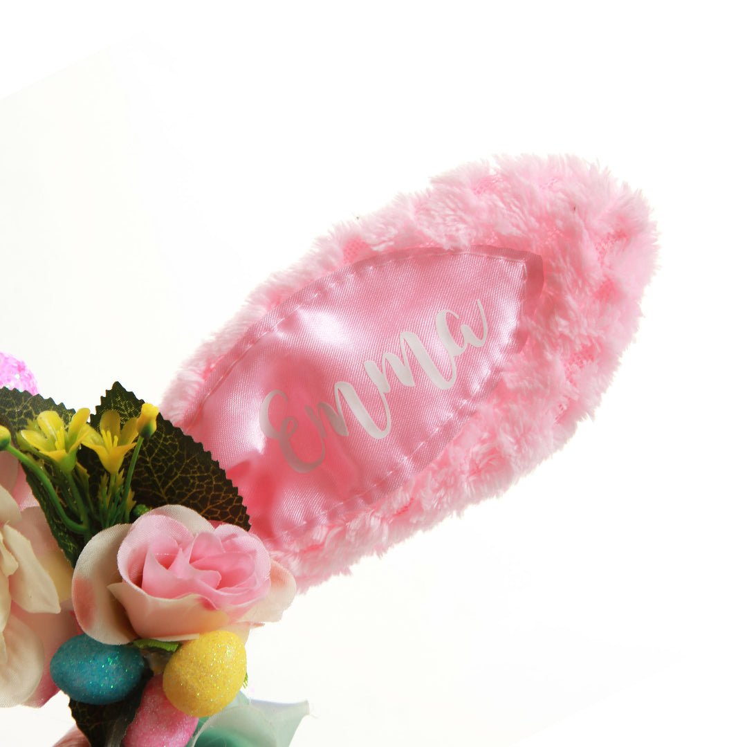 Personalised Easter Hunt Pink Floral Bunny Ears Easter Headband and Bucket Pack