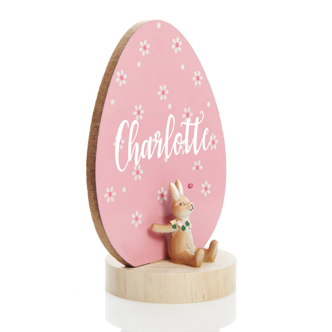 Pink Easter Egg Ornament with Bunny Figurine