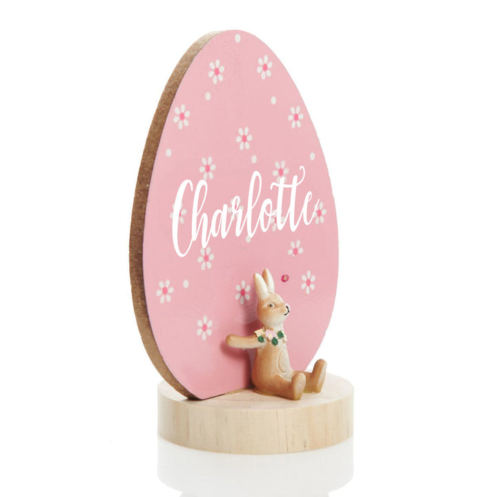 Pink Easter Egg Ornament with Bunny Figurine