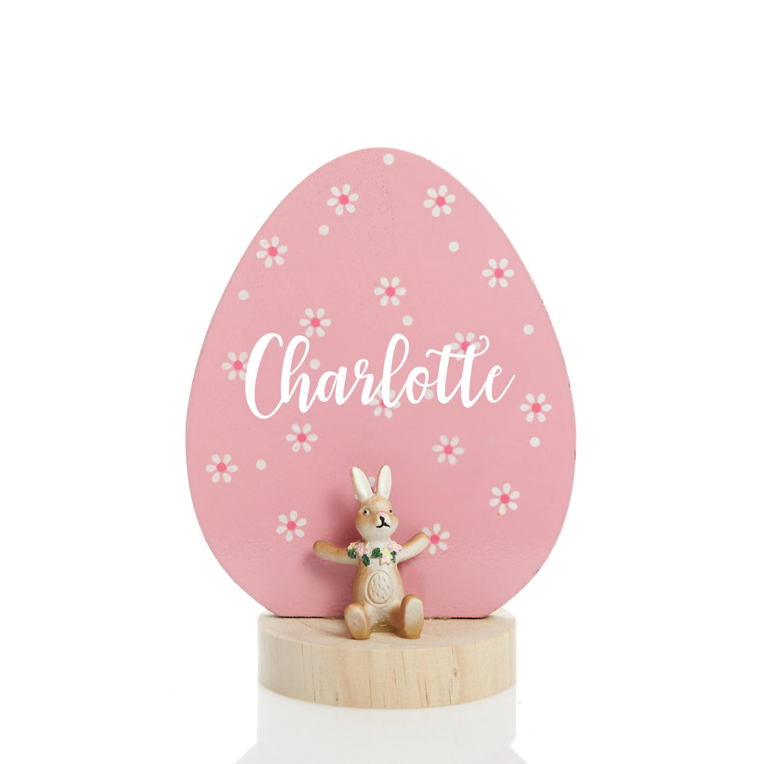 Pink Easter Egg Ornament with Bunny Figurine