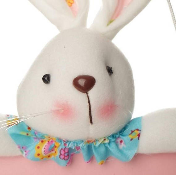 Pink Easter Plaque with Plush Bunny